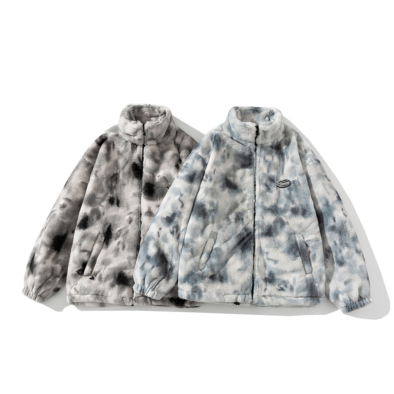 Men's Clothing 24 Winter Large Size Lazy Tie Dye Plush Thickened Retro Hip Hop Couple Clothes Korean Stand up Collar Cotton Clothes_voghion.com