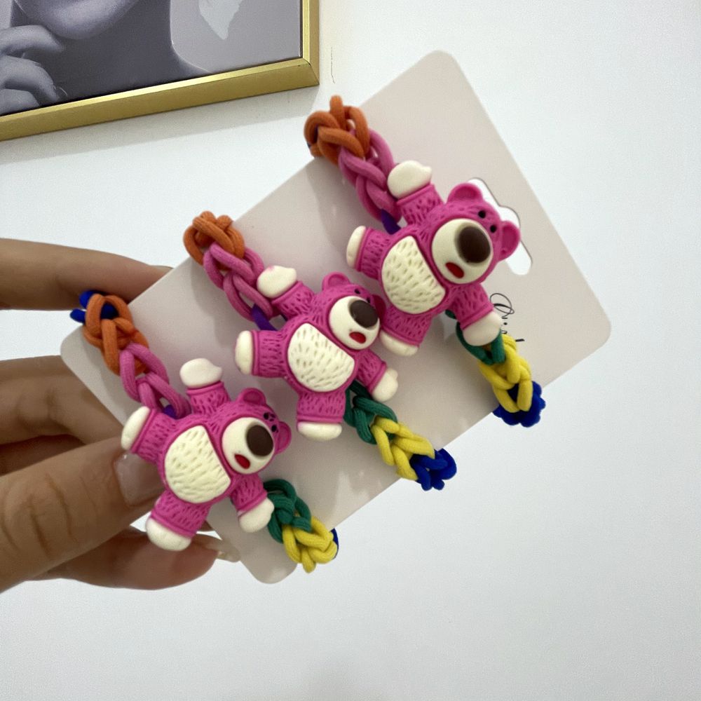 Strawberry Bear Rubber Band Braided Hand Rope Hair Tie Couple Colorful Bracelet Dual-Purpose Handmade High Elastic Hair Rope Head Accessories