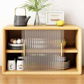 碗柜透明门厨房储物柜子日式实木餐边柜桌面置物柜台面咖啡收纳zb