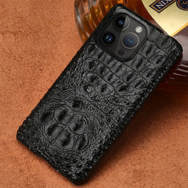 Ốp lưng da cá sấu tự nhiên cho iPhone 11/12/13/14 Pro Max, chống sốc viền dày — Hộp sọ, Xương lưng, Vây đuôi, Bụng