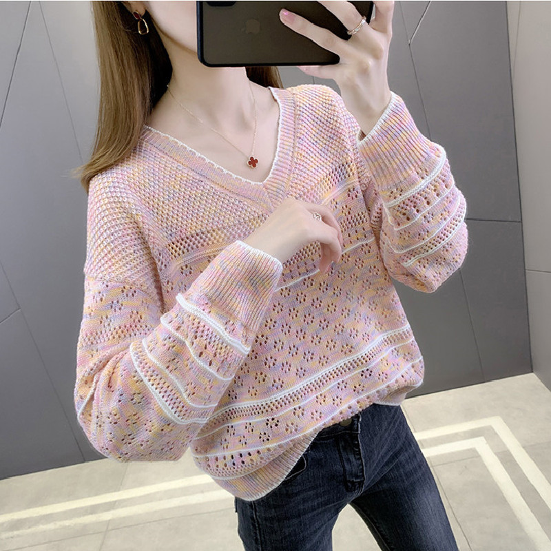 2025 Cross-Border Amazon Early Spring New V Neck Cut Out Colorful Short Knitted Top Bottoming Sweater Women's Clothing