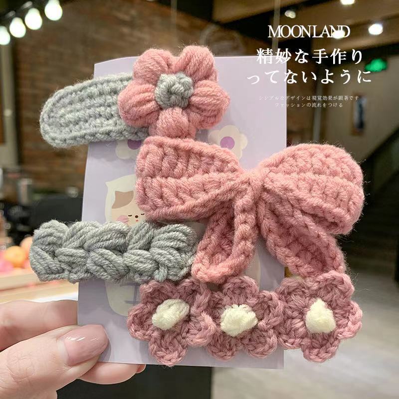 ヘアピン飾りクリップ韓国日韓かわいいニット毛糸bbクリップセット前髪クリップ