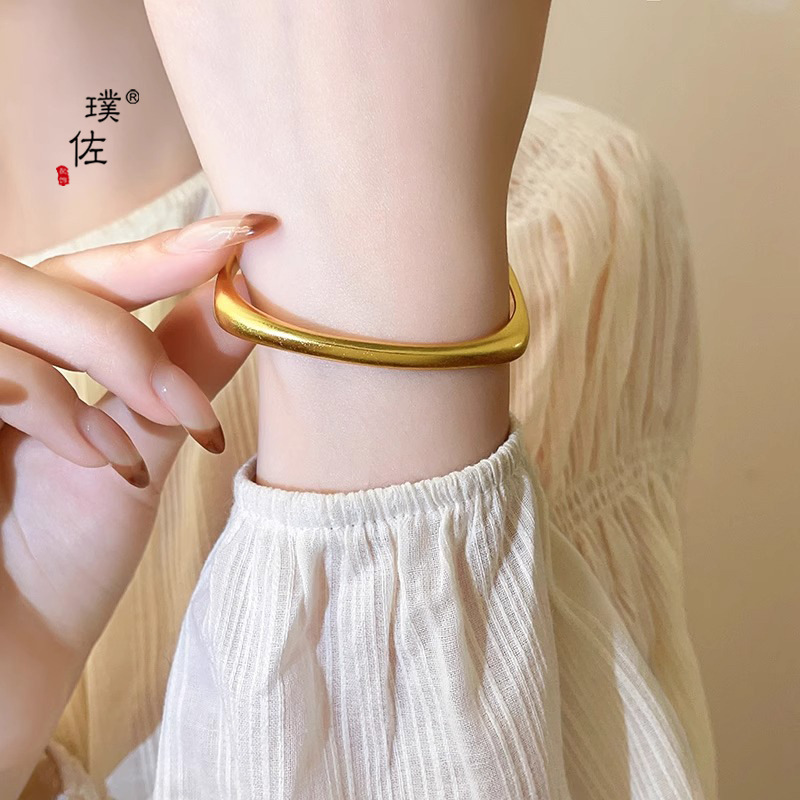 璞佐金店同款沙金馬蹄手鐲簡約時尚小眾不規則開口方鐲送女友禮物