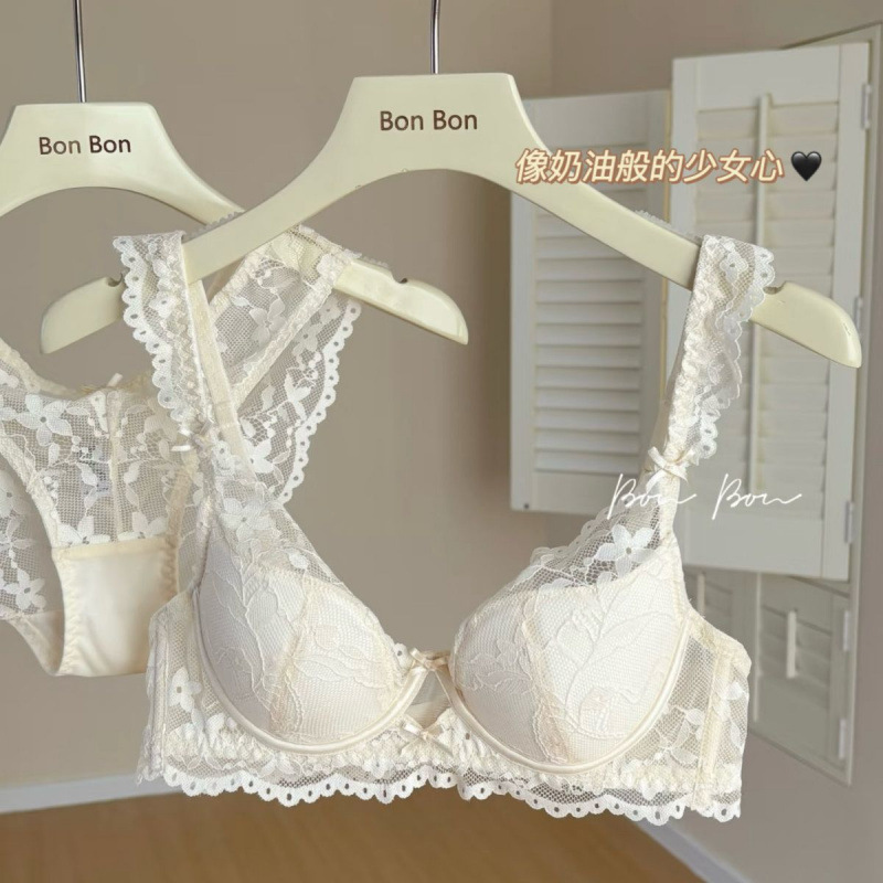 Gentle Little Lamb~Soft and Sweet French-Style Princess Bra with Soft Underwire, Pure Desire Bra, Comfortable Young Girl Lingerie Set