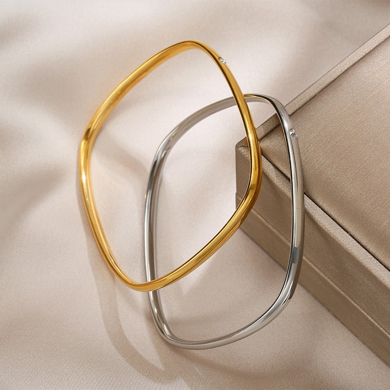 Lady Geometric Titanium Steel Plating Zircon Bangle 1 Piece