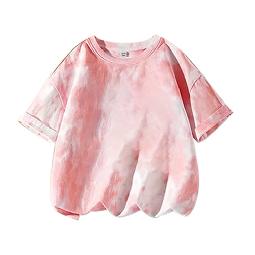 Ice Silk Tie-Dye Children's Short-Sleeve T-Shirt Round Neck Top Light Version 90-160 Size T-shirt 4 Colors for Boys and Girls