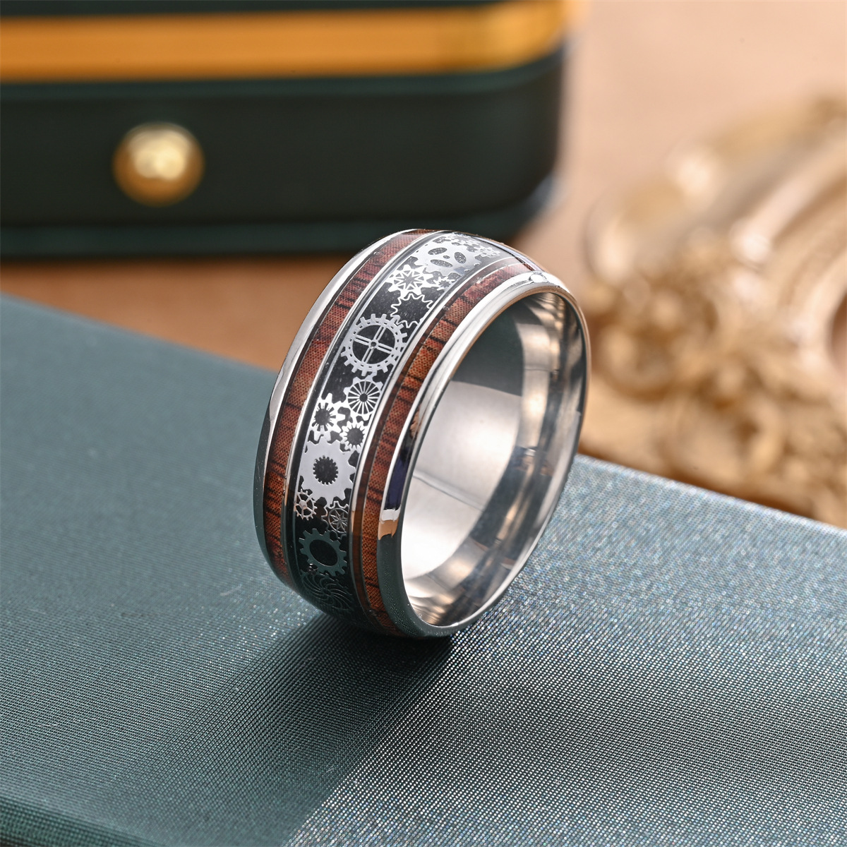 Street, Bar Occasion Retro Punk Gear 304 Stainless Steel Plating Men's Rings Men Band Rings