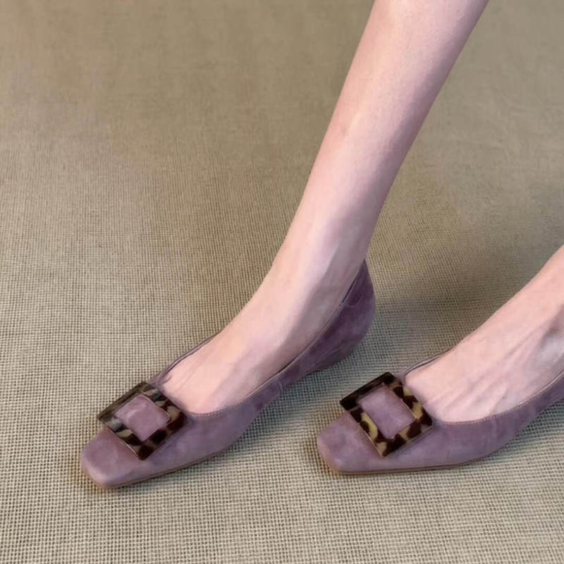 Square-toed shallow single shoes for women, height-increasing flat shoes, French retro style with square buckle, slip-on, elegant women's shoes for commuting, vintage Square-toed shallow single shoes for women, height-increasing flat shoes, French retro style with square buckle, slip-on, elegant women's shoes for commuting, vintage