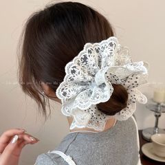 韩版蕾丝拼波点大肠发圈气质时尚小蛮腰头花高级感马尾发绳扎头绳