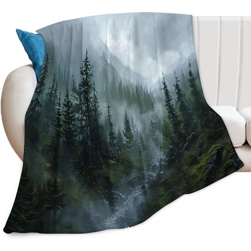 Blanket Plush Flannel Green Natural Forest Mist Scenery Blanket Living Room Bedroom Sofa Office Blanket