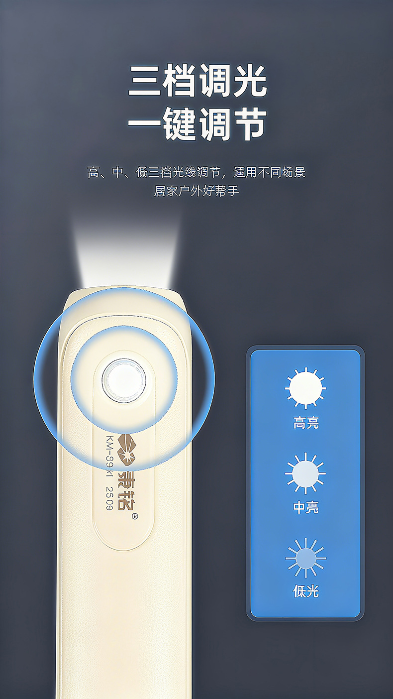Kangming Km-8981 Replaceable Lithium Battery Strong Light Mini Portable Long-Range Flashlight for Home Use