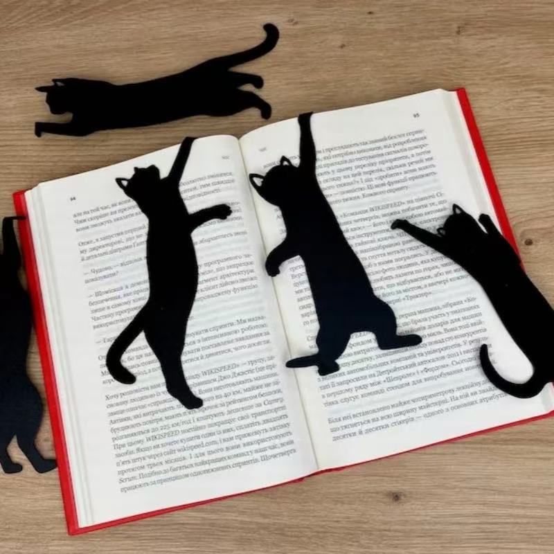 跨镜 铁艺猫猫书签 黑色动物装饰 创意有趣的书签设计 剪影艺术品