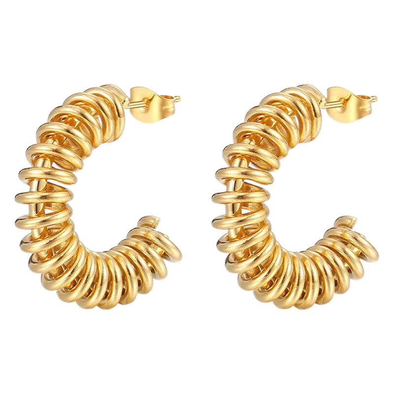 Giro europeo y americano personalizado Acero inoxidable primavera pendientes nicho diseño mujeres titanio acero simple pendientes oído joyería al por mayor