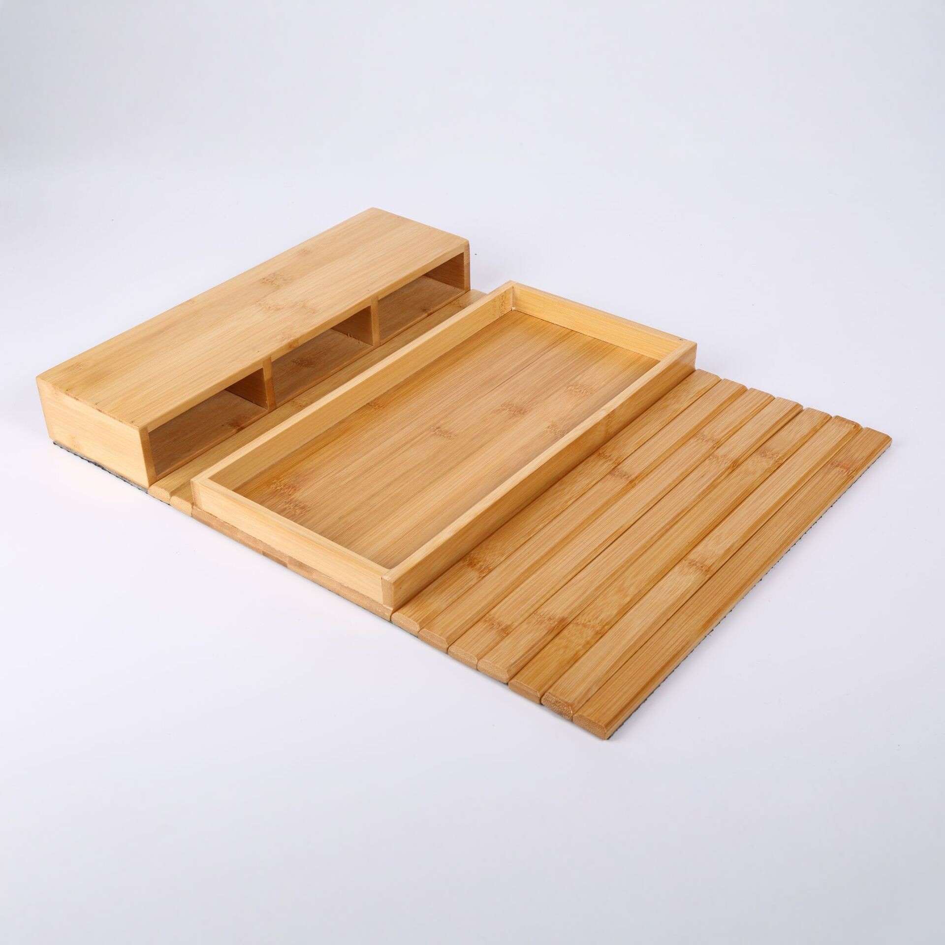Sofá de bambú transfronterizo reposabrazos bandeja plegable de frutas y bocadillos bandeja de comedor de madera maciza sala de estar bandeja de almacenamiento doméstico