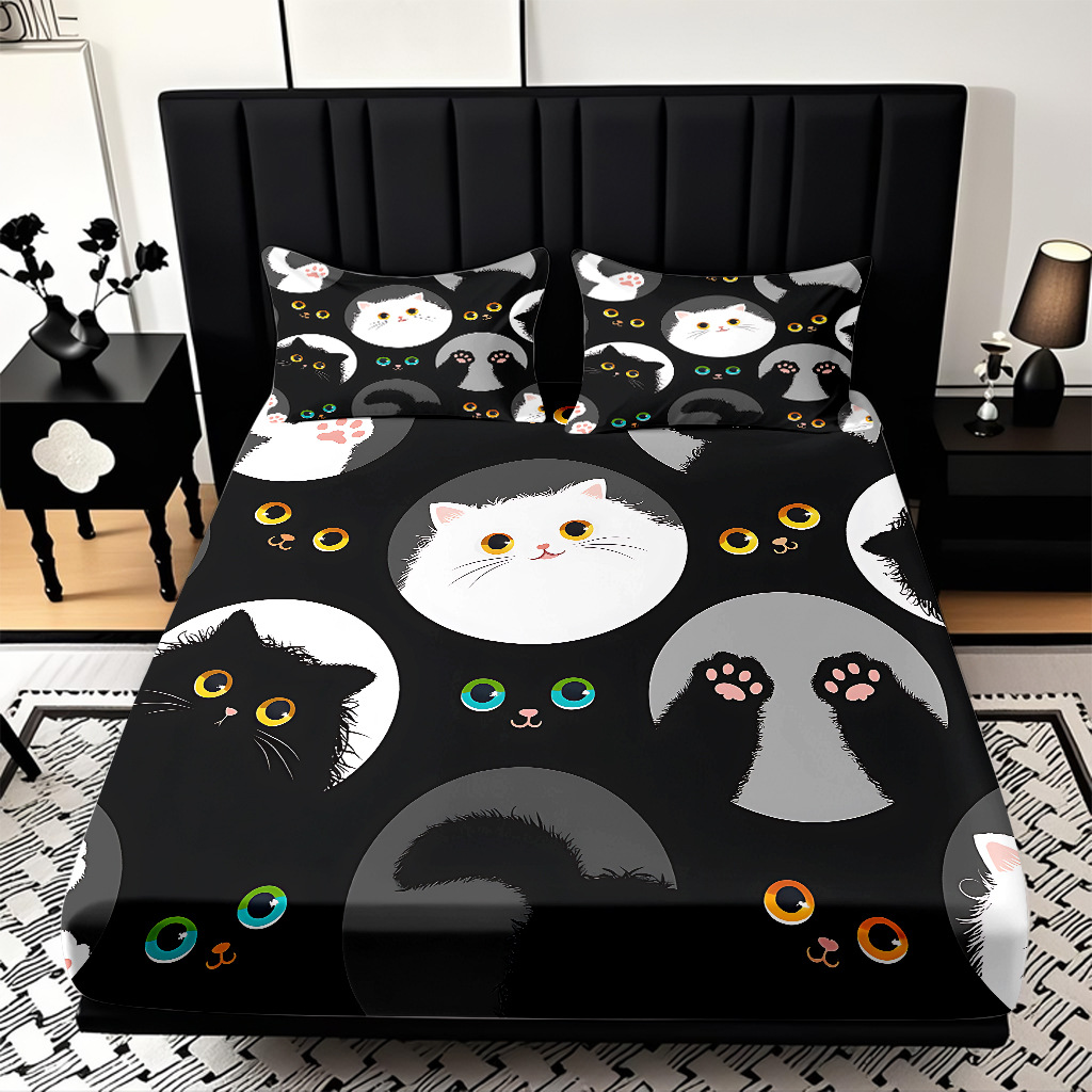 TEMU / JIT cama abrasiva Kits de dibujos animados gatito impresión digital 3D ropa de cama para diseñar