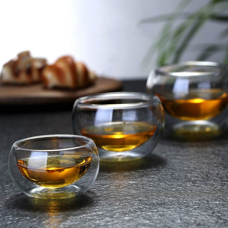 简约双层隔热玻璃品茗杯多规格高硼硅透明玻璃喝茶小茶碗品茶杯子