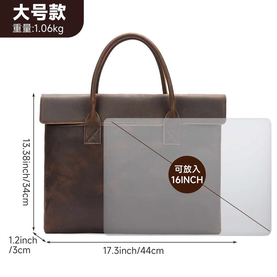 Túi đeo chéo nam da bò thật , túi xách đựng laptop 15–17 inch dạng mỏng nhẹ — Cà phê cỡ to