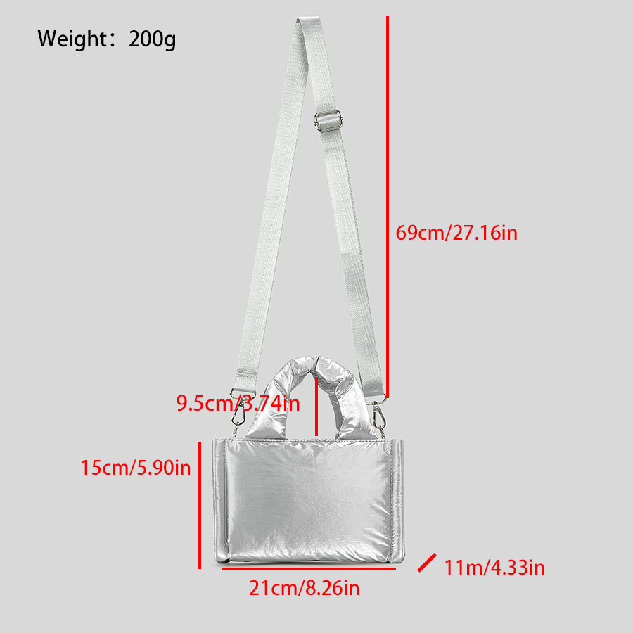 Women's Bag Small Design Quilted Shoulder Messenger Bag Shiny Silver Nylon Small Square Bag Light And Stylish Small Handbag_voghion.com