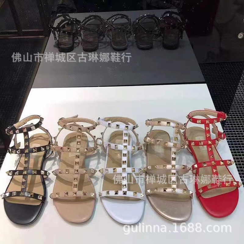 Fairy Style 2026 Rivet Roman Shoes with Four Straps, Round Toe Flat Slippers, Various Sizes, Ankle Strap, Outdoor Sandals for Women