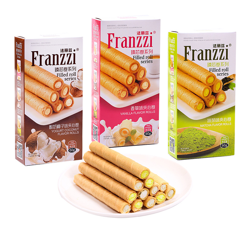 严选  franzzi法丽兹夹心蛋卷 休闲零食饼干商超货源批发60g