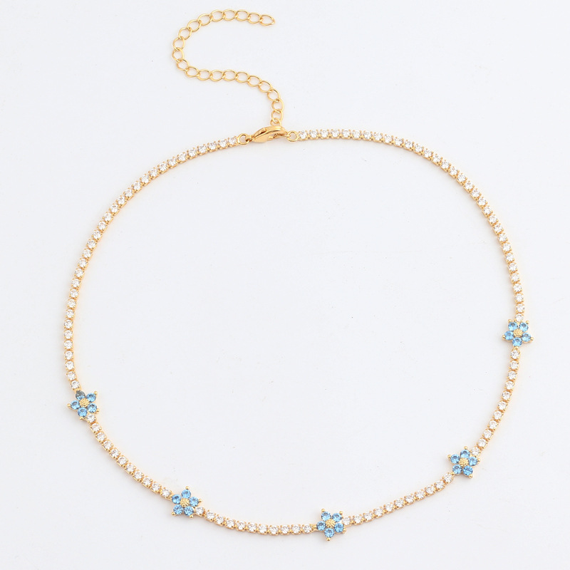 Simple Style Flower Zircon Copper Tennis Chain Choker Wholesale display picture 6