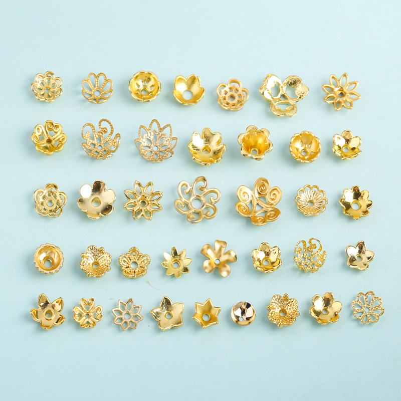 18K Gold Color-Preserving Hollow Flower Bead Spacer Bracelet Necklace Flower Cap Bead Holder DIY Spacer Jewelry Accessories