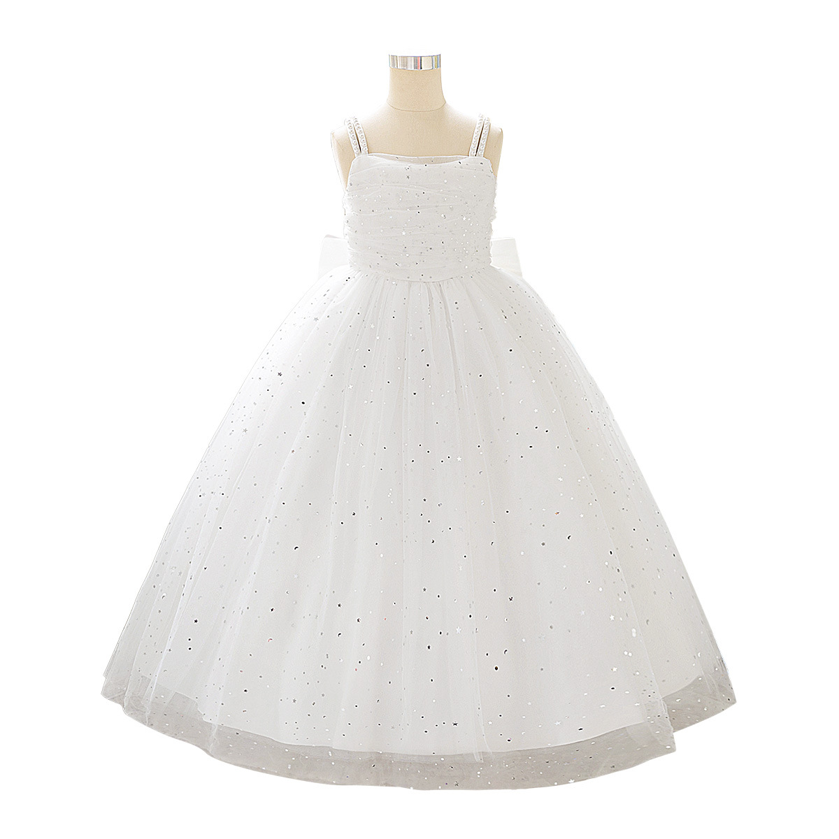 Vestido de niñas perlas esbellas esbellas de acero vestido de princesa gran arco vestido de niños vestido largo piano