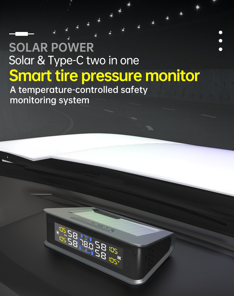 Solar-Powered Tire Pressure Monitoring Tire Pressure Monitor Tpms Tire Pressure Detection Tire Pressure Detector Cross-Border E-Commerce