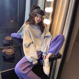 盐系运动套装女秋冬季新款时尚宽松圆领卫衣休闲束脚卫裤两件套潮