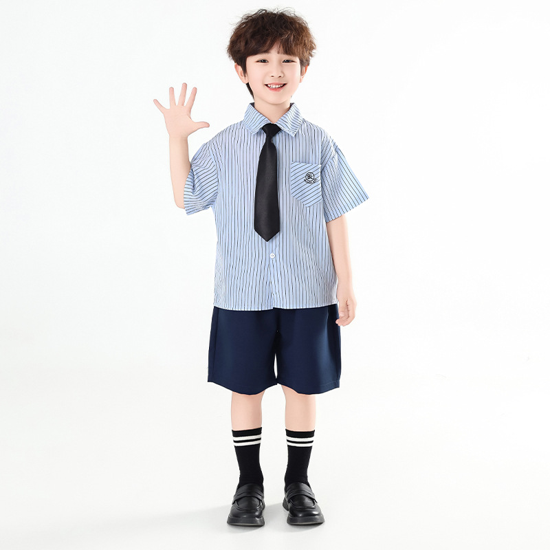 7169 traje de hermano y hermana 2025 verano nuevo estilo estilo universitario camisa de manga corta estilo occidental ropa de verano para niños de dos piezas de moda