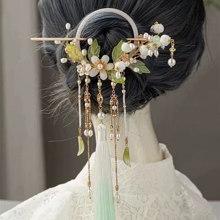 Древний стиль с бахромой клип классического cheongsam Hanfu аксессуары свежий ландыш с длинной кисточкой