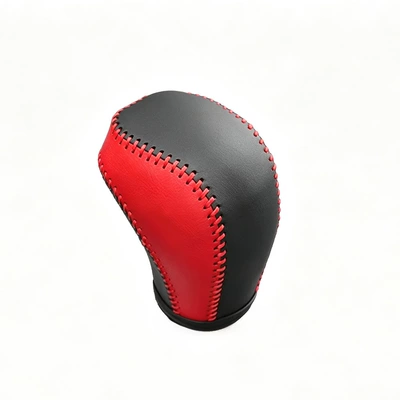 Sürətlər qutusu və əl tormozu başlıqları knob cover for - black-leather-red-leather-with-red-stitching