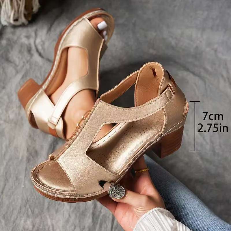 Amazon Cross-Border 2025 Summer New Fish Mouth Large Size Export Wedge Open Toe Buckle Roman Style High Heel Sandals