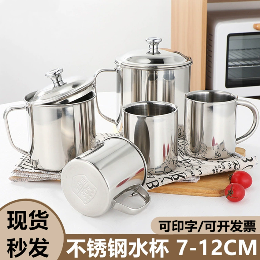 Детская чашка для воды из нержавеющей стали 304, чашка для рта с ручкой, крышка, бытовая чашка для питьевой воды, чашка для детского сада, молоко