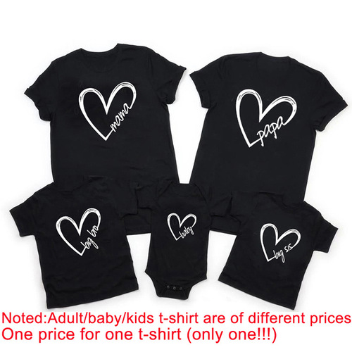 Ebay, Amazon, Instagram, AliExpress: Papa Mama Heart-Shaped Alphabet Print Parent-Child T-Shirts