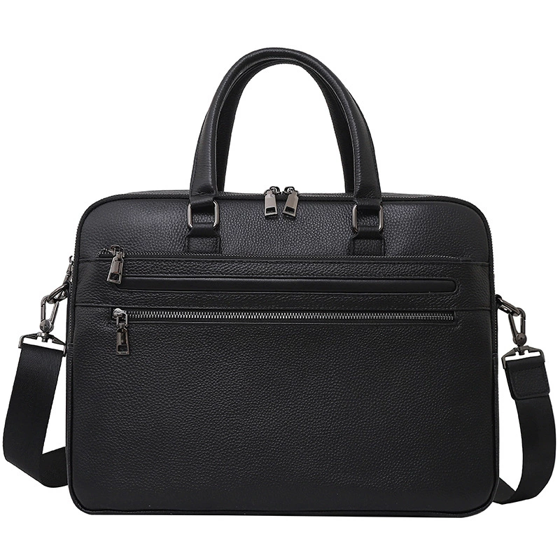 Handheld capacious one-shoulder bag for documents, genuine leather, 15 inch