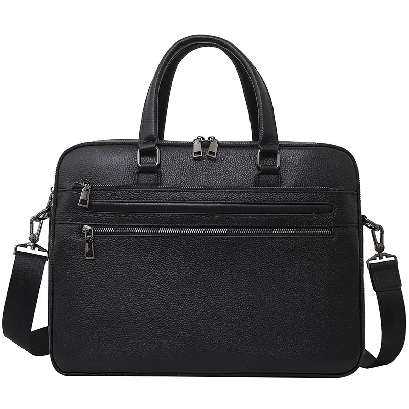 Handheld capacious one-shoulder bag for documents, genuine leather, 15 inch