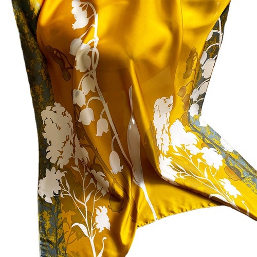  New Floral Pattern Imitation Silk Scarf Fashion Mid-Length Spring and Autumn Scarf Two-Purpose Shawl for Women