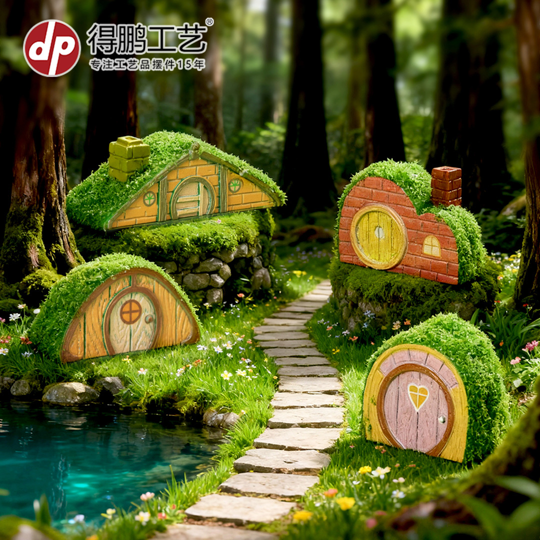 Micro Landscape Ornaments Cartoon Cute Moss Hut House Gardening Potted Landscaping Decoration Accessories Desktop Ornaments
