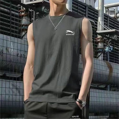 New 2024 Men's Loose Training Tank Top with Wide Shoulder Design, Summer Short-Sleeve Sweatshirt, Round Neck T-Shirt for Sports