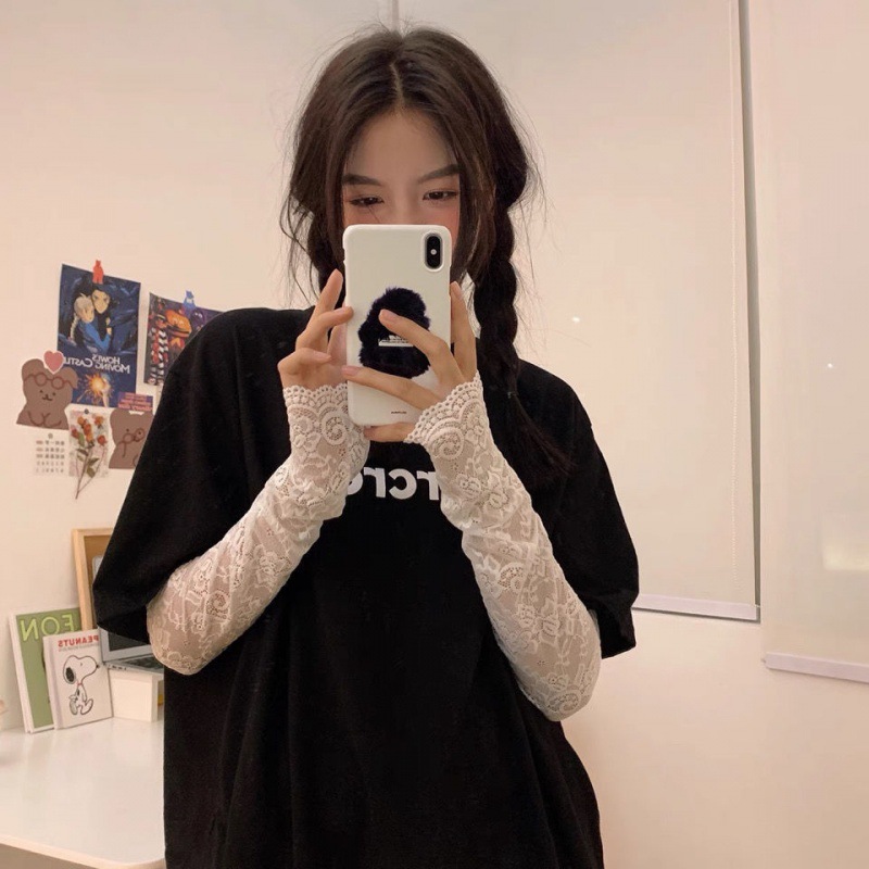 Breathable sweet crocheted lace sleeves sun protection and radiation protection new summer Korean style internet celebrity versatile ice sleeves for women