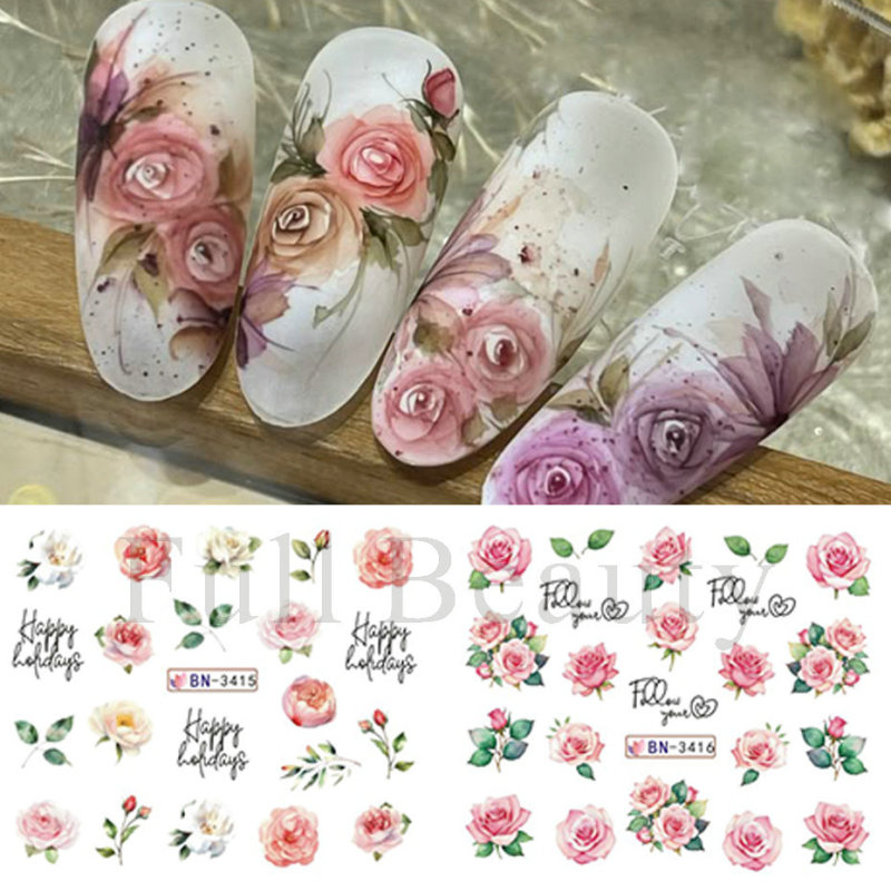 国境を越えた新しいネイルアート透かしシール春夏ユリ花薔薇桃花花花透かし爪貼り|undefined