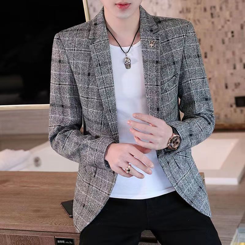 Business Casual Suit, Spring and Autumn Men's Korean Style Slim Fit Jacket, Versatile Small Suit, Single Jacket, Simple and Casual