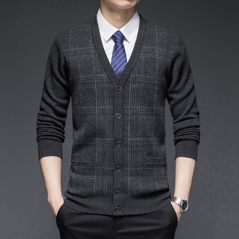 Autumn and Winter High-End Men's Clothing for Middle-Aged and Elderly Men's Cashmere Sweaters Warm Plaid V Neck Thickeneded Cardigan Wool Jacket for Men Autumn and Winter High-End Men's Clothing for Middle-Aged and Elderly Men's Cashmere Sweaters Warm Plaid V Neck Thickeneded Cardigan Wool Jacket for Men