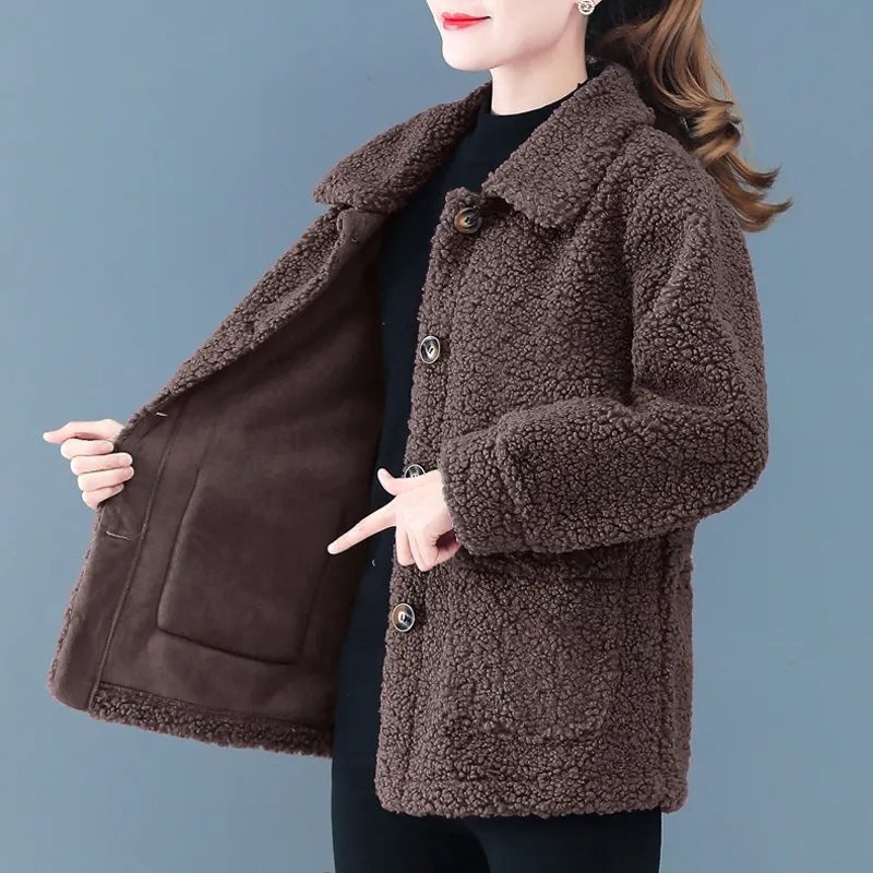(2개) 봄과 가을 양고기 벨벳 여성용 쇼트 코트 여성용 뉴 그레인 벨벳 양고기 모피 원피스 플러스 사이즈 루즈 탑