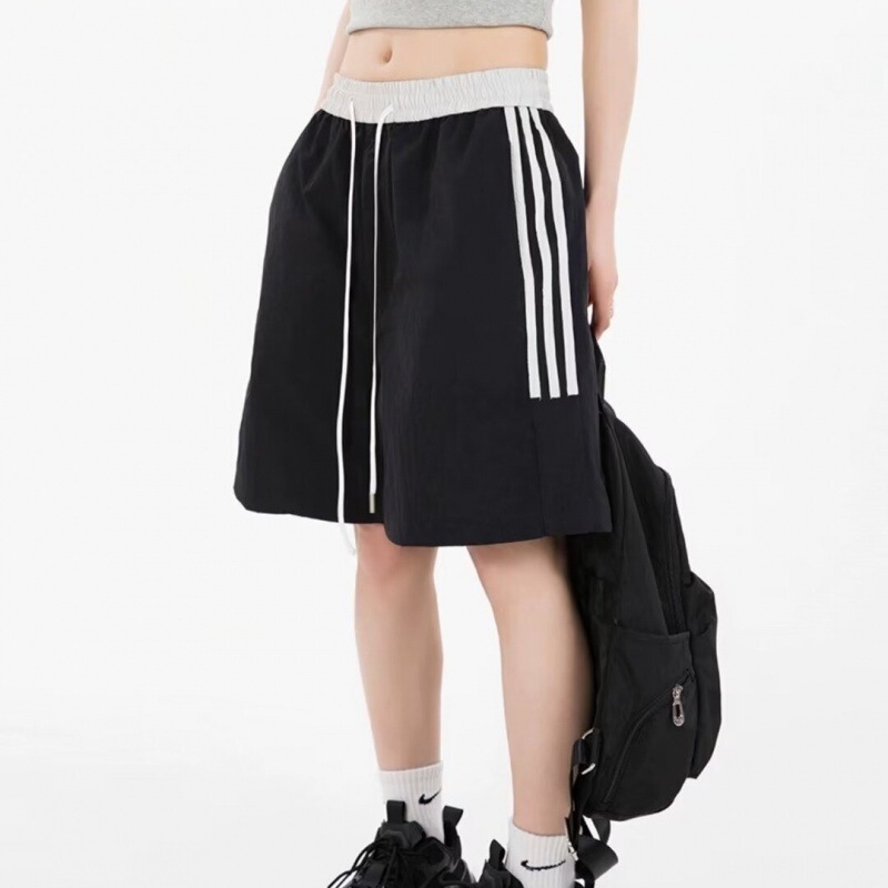 American-style Retro Three-bar Sports Shorts Summer Trendy Brand Elasticated Loose Straight Wide-leg Half-length Pants