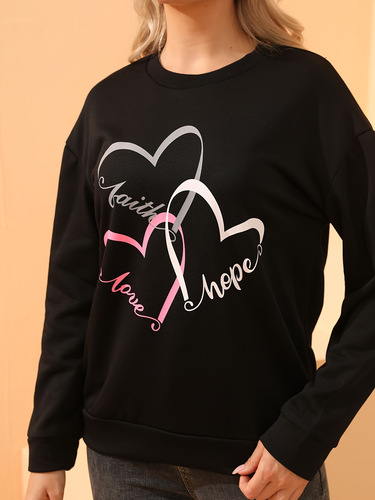 Valentine's Day sweater, Christmas hat, love pattern printed round collar TEMU, European and American letters, European and American style