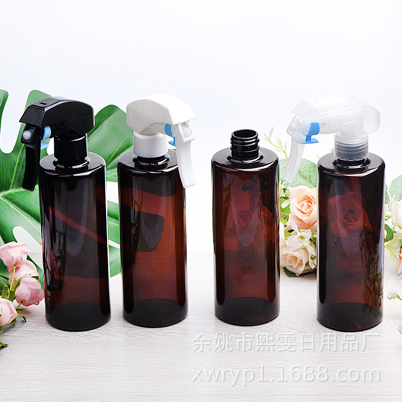 300ml平肩棕色塑料pet瓶配G枪浇花瓶喷雾头补水理发美发化妆喷瓶