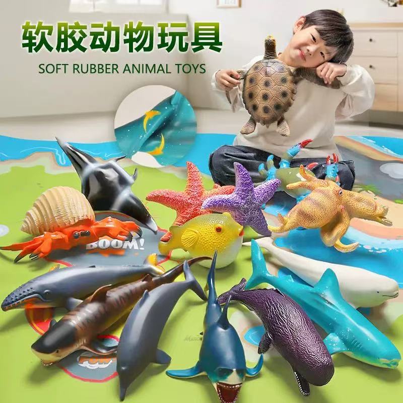 Dolphin, animal marino, gran tiburón, niño, juguete, simulación de goma suave, niño, mundo submarino, modelo de ballena al por mayor