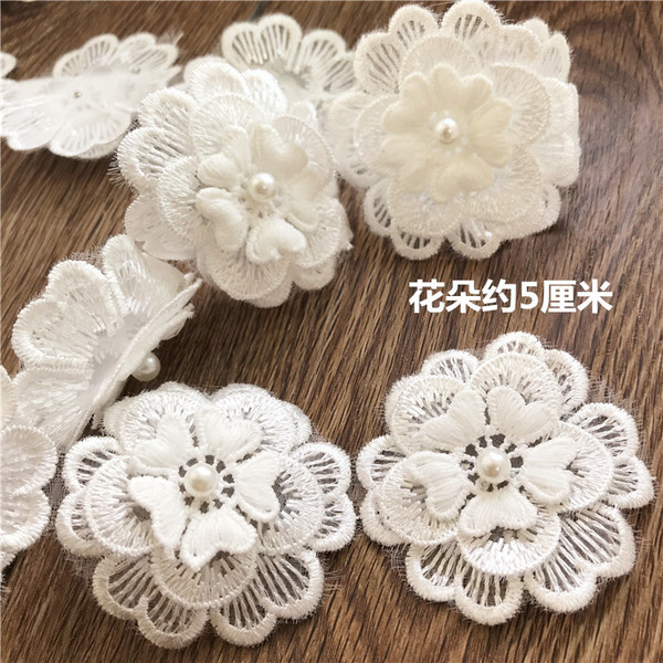 Free Shipping Organza White Lace Nailed Pearl Three-dimensional Lace…